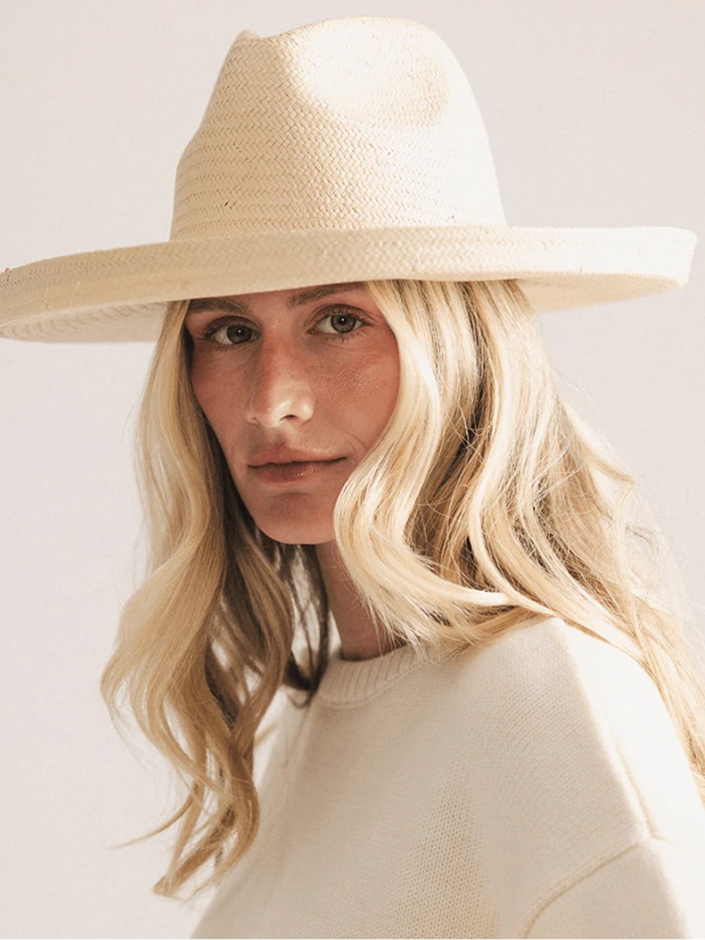 GIGI PIP Wide Brim Straw Hat in Cream